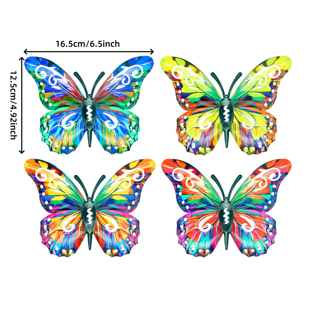 🦋4Pcs Butterfly Metal Wall Decor,Outdoor Hanging Wall Art Sculptures Decoration