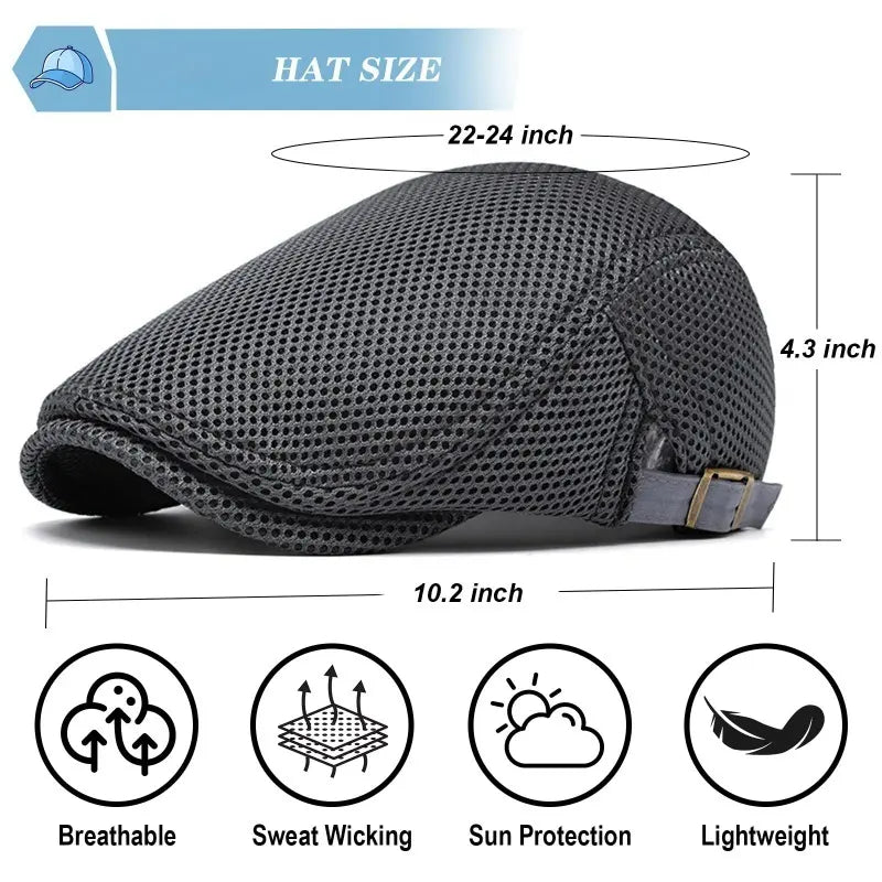 Men's Breathable Mesh Flat Cap – Adjustable Newsboy Ivy Beret Summer Hat