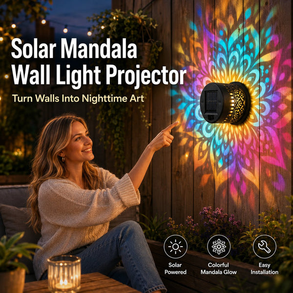 🎖️Solar Mandala Light – Stunning Pattern Projection, 2-in-1 Floor & Wall Design & IP65 Waterproof Auto On/Off 🌿