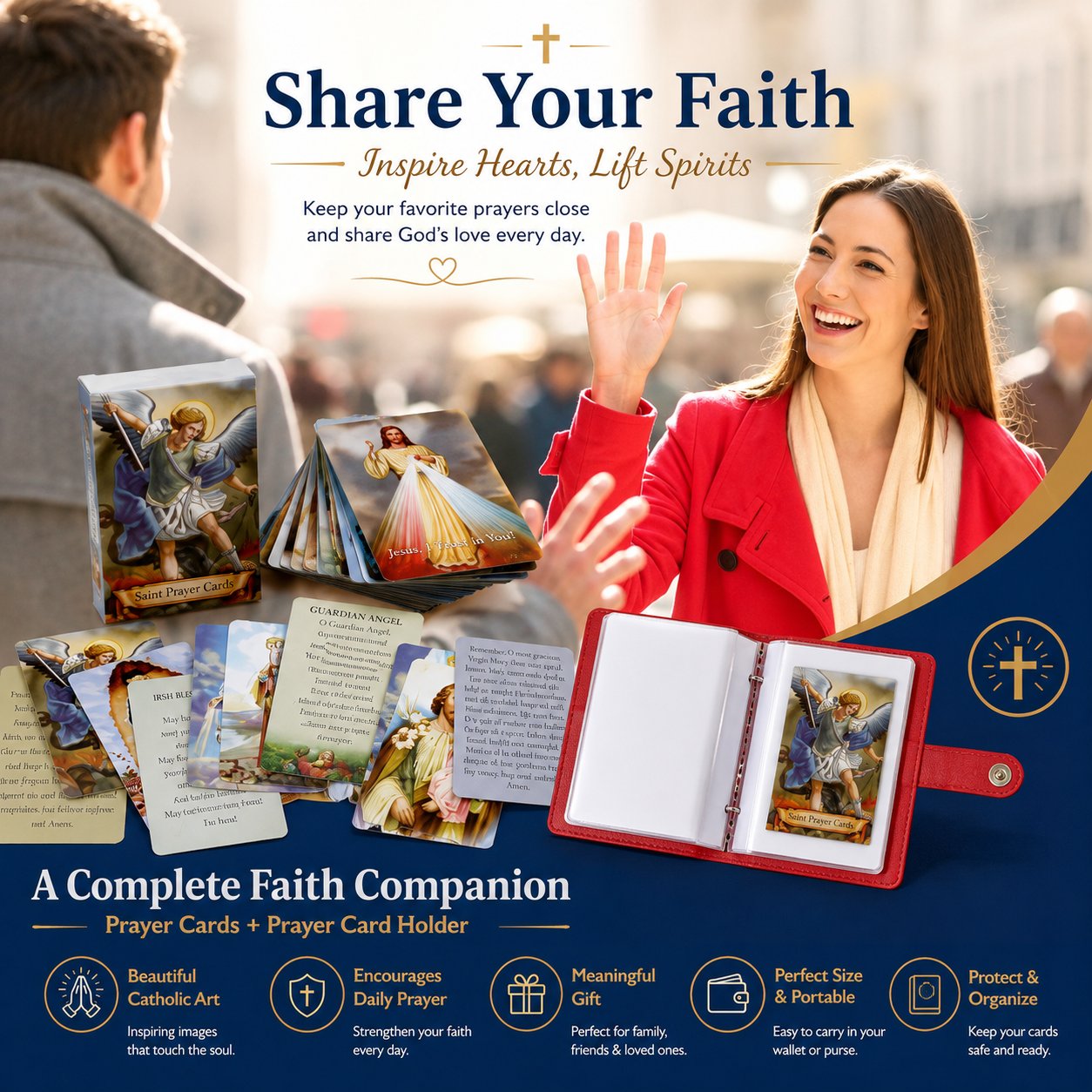 ✝️ Catholic Holy Card Holder – Pocket Prayer Card Organizer with Snap Closure