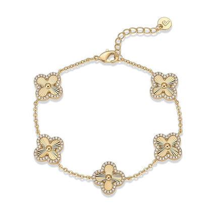 ✨14K Gold Plated Clover Bracelet – Lucky Four-Leaf Charm Station Jewelry