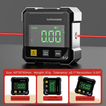 🧲📐 4-Side Magnetic Digital Angle Gauge with Laser