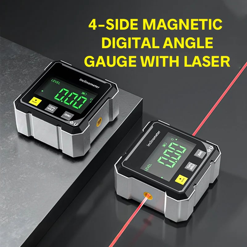 🧲📐 4-Side Magnetic Digital Angle Gauge with Laser