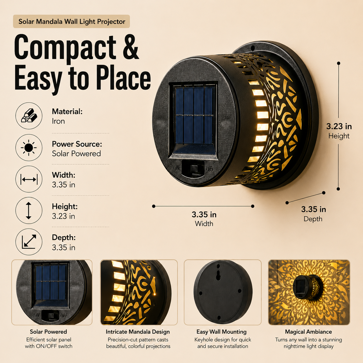 65K+ Sold! 🪐 Mandala Solar Projection Light | Garden Fence Wall Lamp 🌌