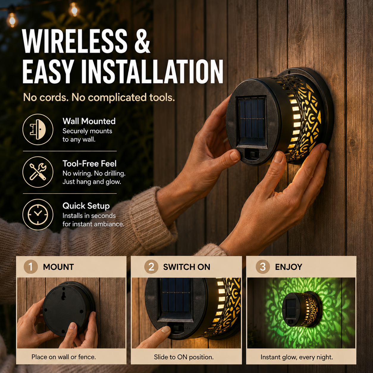 65K+ Sold! 🪐 Mandala Solar Projection Light | Garden Fence Wall Lamp 🌌