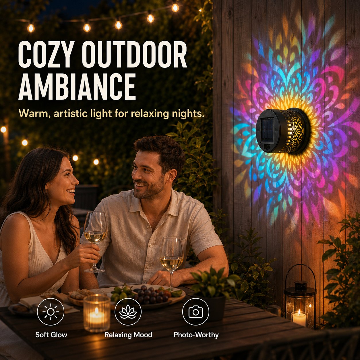 🎖️Solar Mandala Light – Stunning Pattern Projection, 2-in-1 Floor & Wall Design & IP65 Waterproof Auto On/Off 🌿