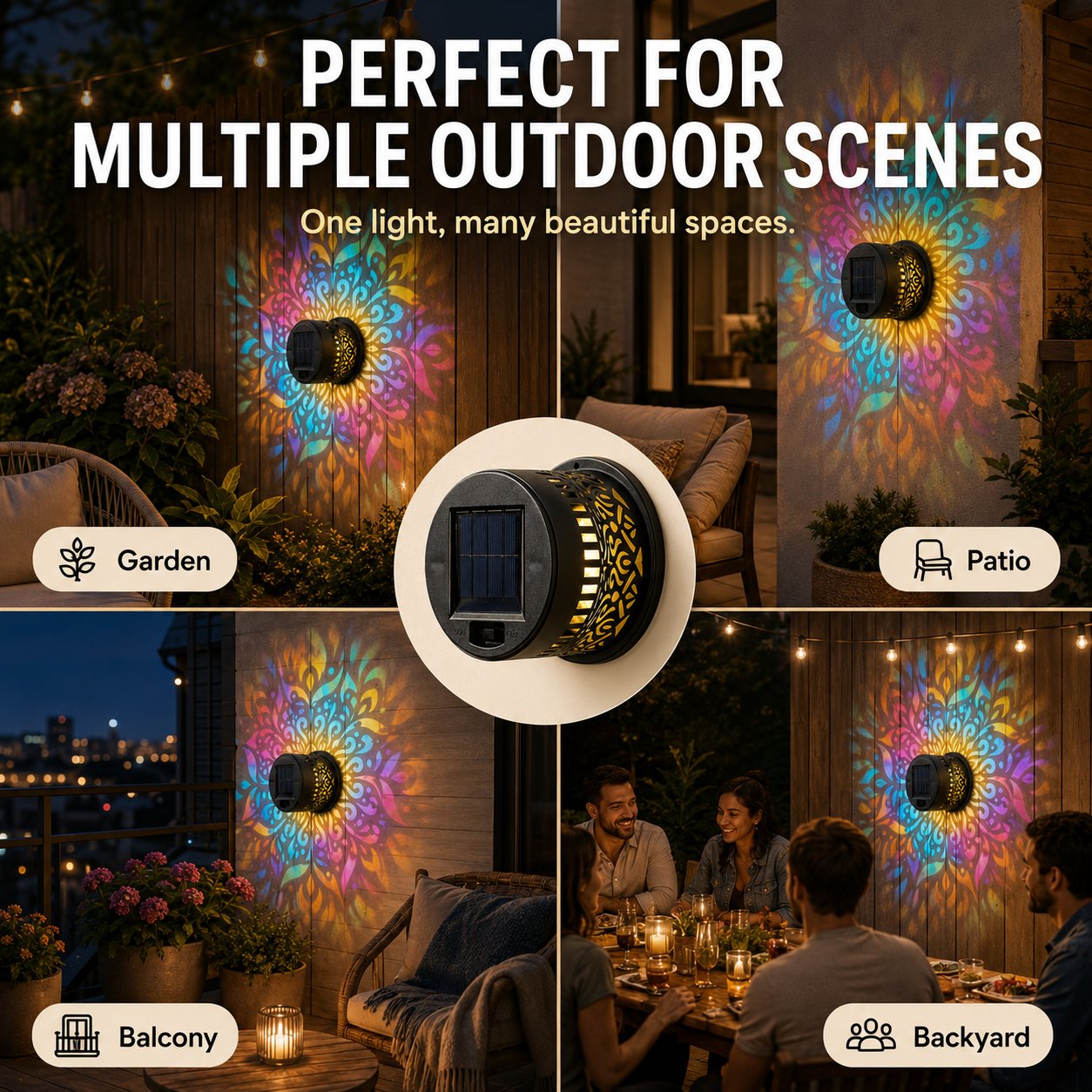 🎖️Solar Mandala Light – Stunning Pattern Projection, 2-in-1 Floor & Wall Design & IP65 Waterproof Auto On/Off 🌿