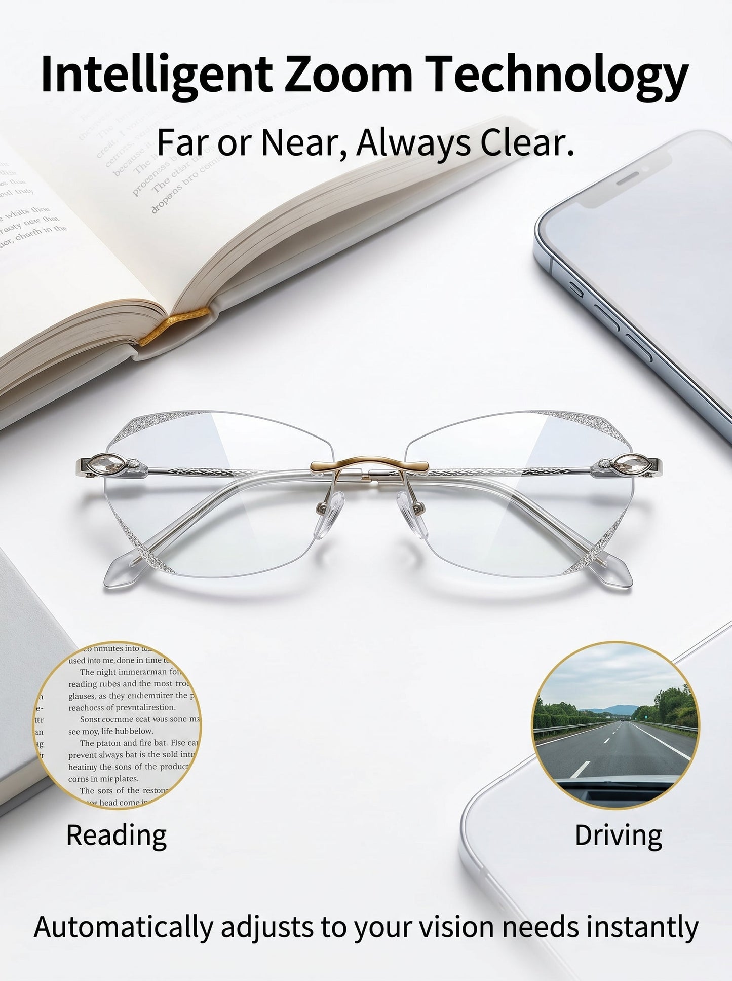Lowest price of 2026 🔥 High-end titanium alloy frameless reading glasses with beveled edges 👍 Blocks blue light, radiation, and ultraviolet rays, relieving eye fatigue 👓️
