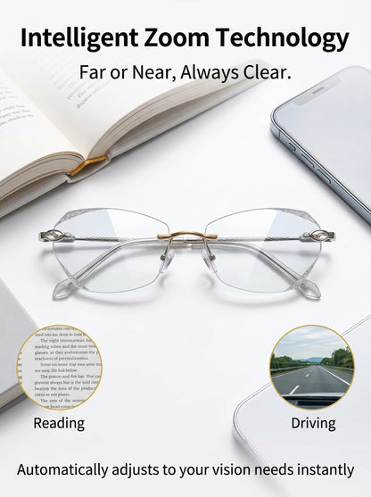 Lowest price of 2026 🔥 High-end titanium alloy frameless reading glasses with beveled edges 👍 Blocks blue light, radiation, and ultraviolet rays, relieving eye fatigue 👓️