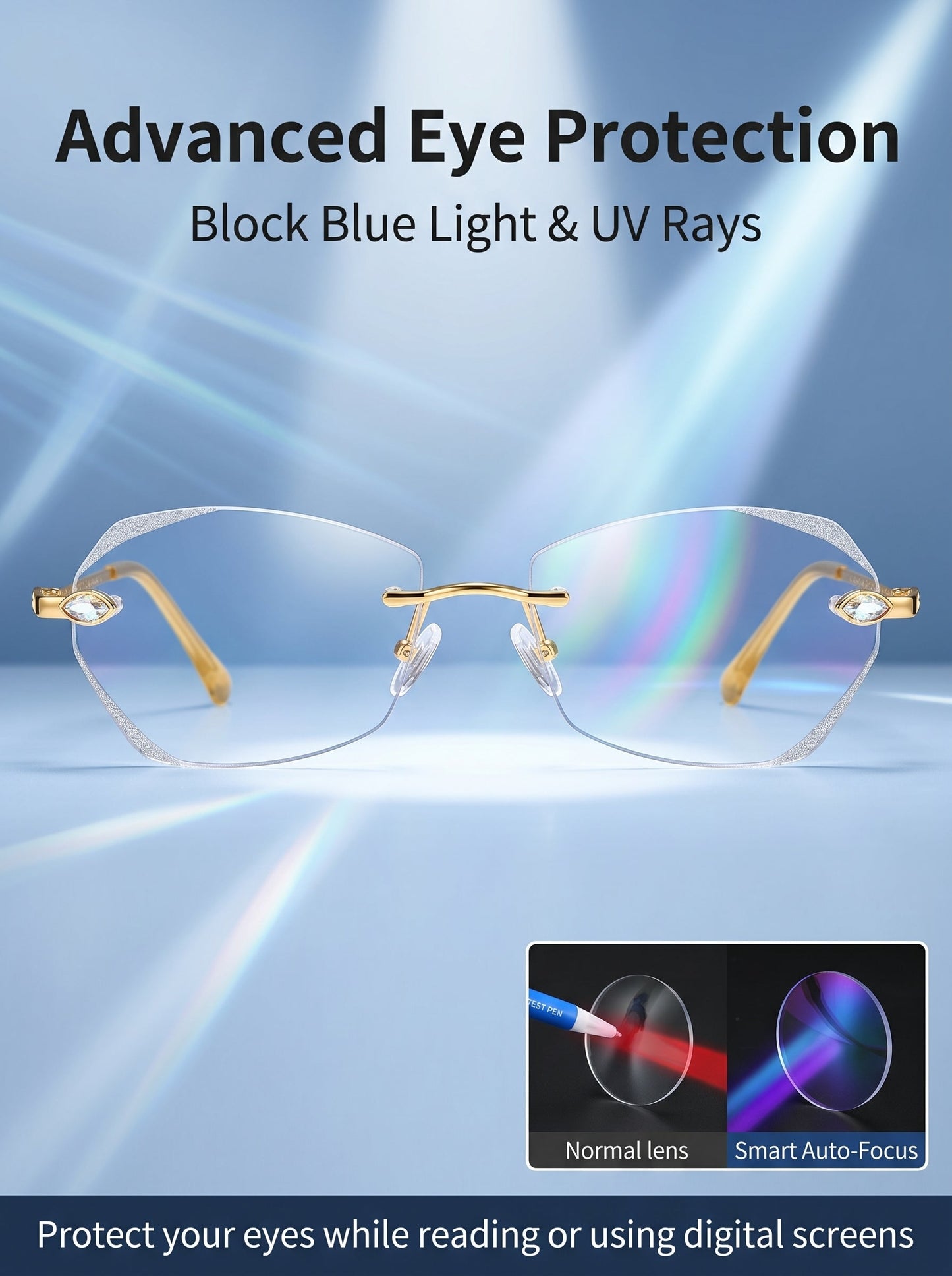 Lowest price of 2026 🔥 High-end titanium alloy frameless reading glasses with beveled edges 👍 Blocks blue light, radiation, and ultraviolet rays, relieving eye fatigue 👓️