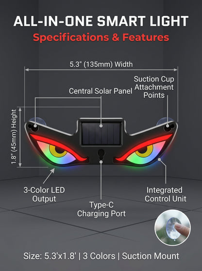 😈 Devil eye LED effect, high visibility at night! ☀️ Solar + Type-C dual charging, no wiring needed!