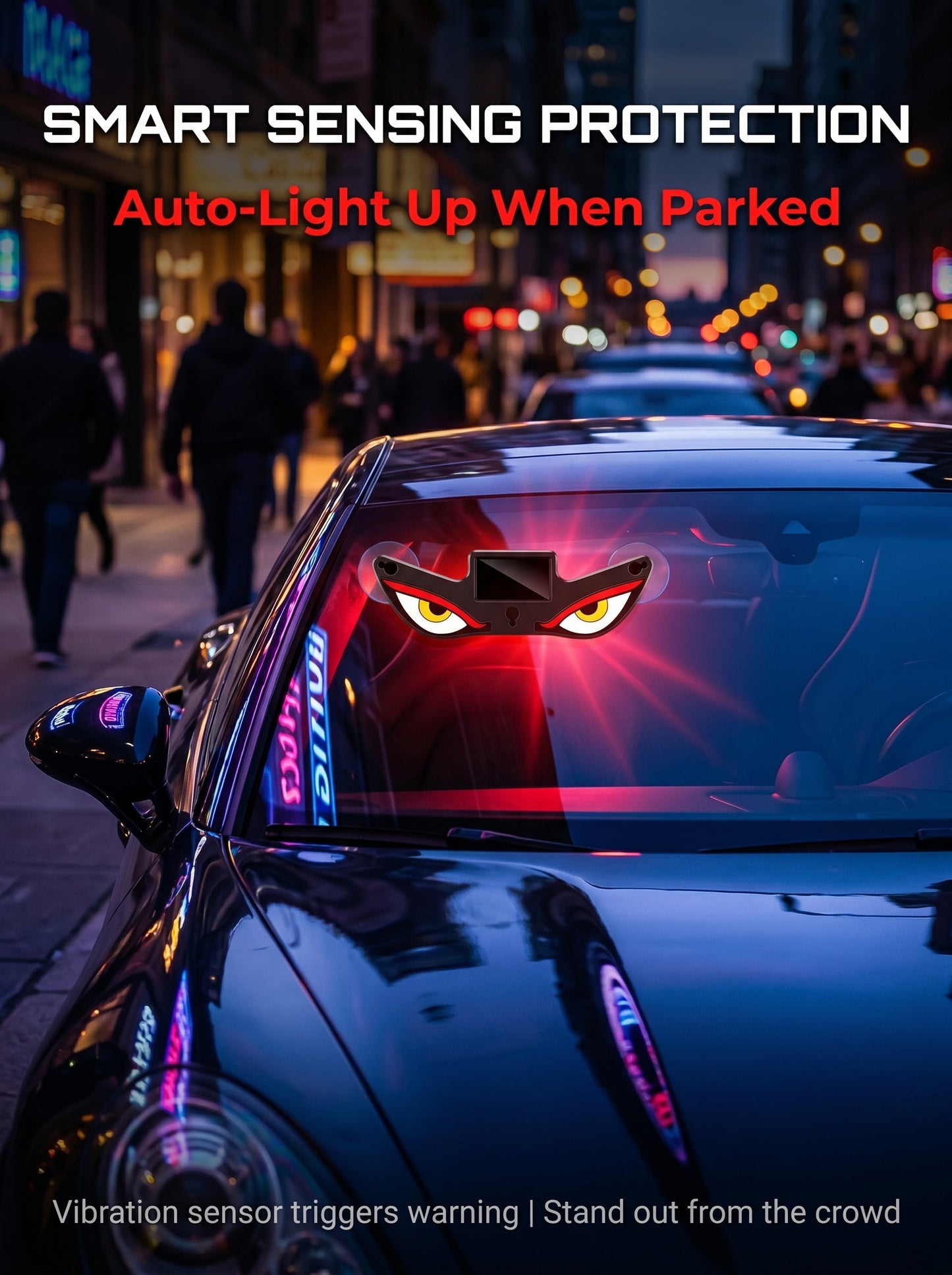 😈 Devil eye LED effect, high visibility at night! ☀️ Solar + Type-C dual charging, no wiring needed!