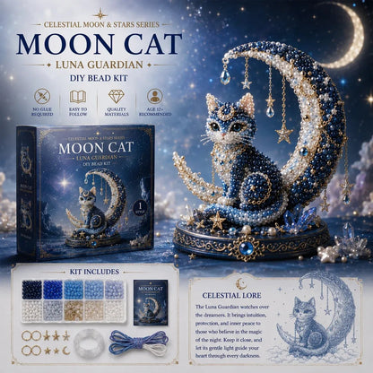 🔥Last Day: BUY 3 GET 1 FREE🌙 Moon Cat Luna Guardian DIY Bead Kit | Celestial Moon & Stars Series