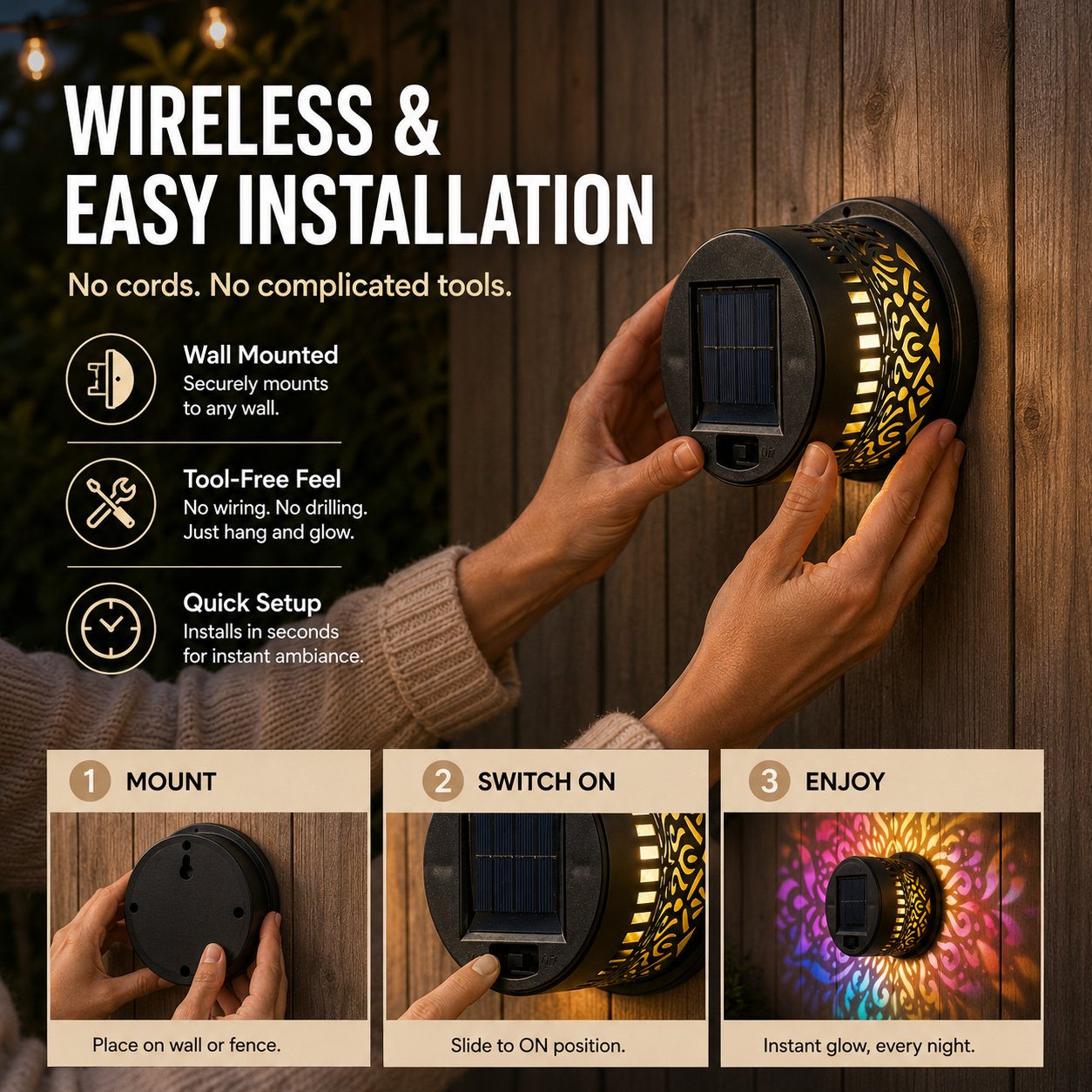 🎖️Solar Mandala Light – Stunning Pattern Projection, 2-in-1 Floor & Wall Design & IP65 Waterproof Auto On/Off 🌿