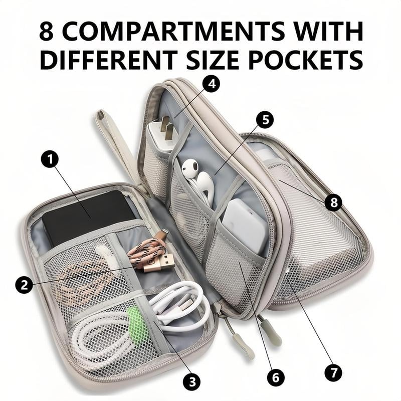 🔥50% OFF Today Only – Cable Organizer Bag, Double Layer Travel Pouch for Chargers, Cords & Tech Accessories detail view
