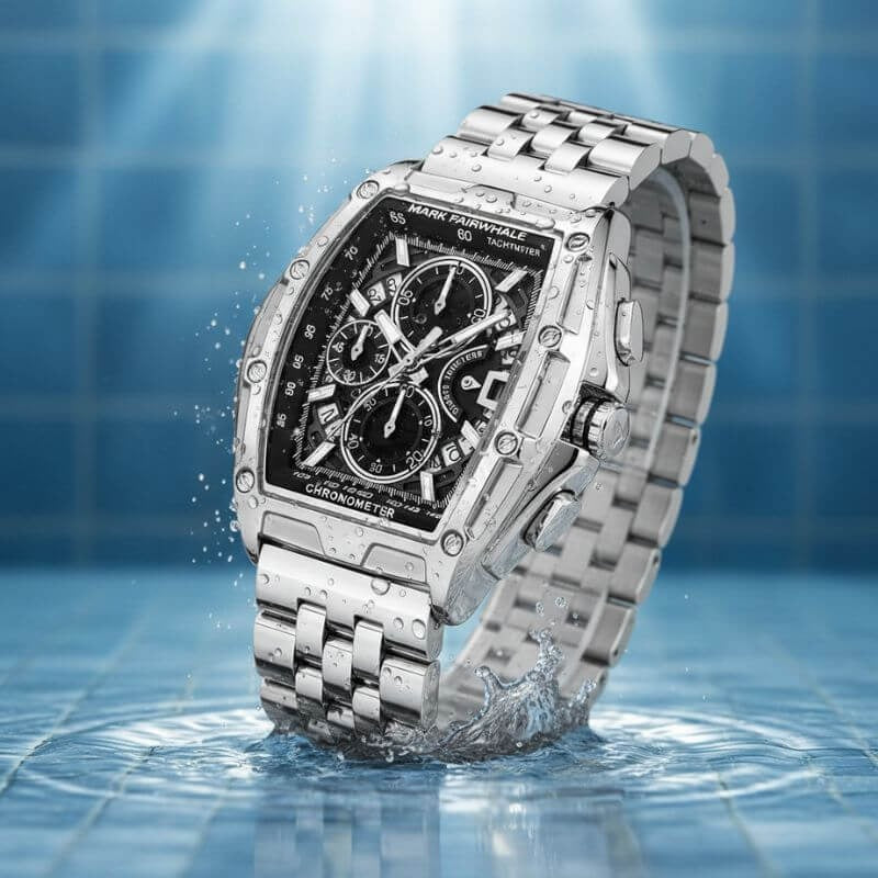 FairWhale Executive Chronograph Watch | Stainless Steel Bracelet detail view