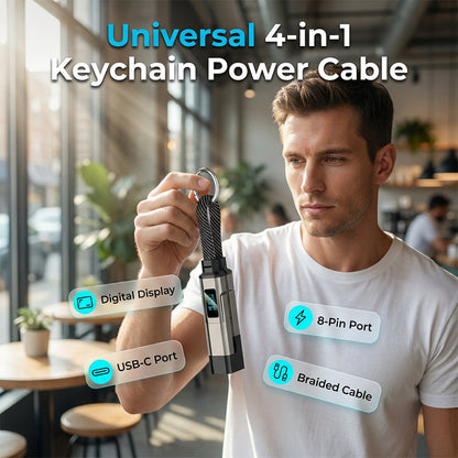 🔌 4-in-1 Charging Cable with Digital Display & Keychain – Fast-Charging, Kink-Resistant & Compact