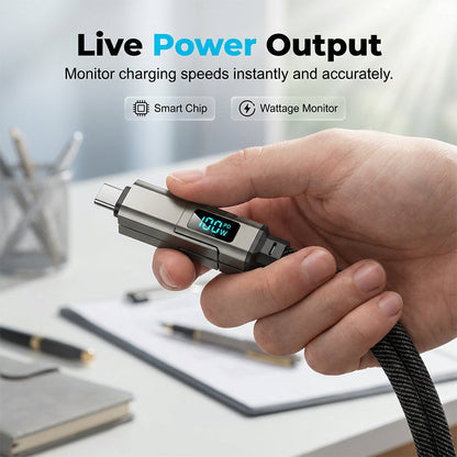 🔌 4-in-1 Charging Cable with Digital Display & Keychain – Fast-Charging, Kink-Resistant & Compact
