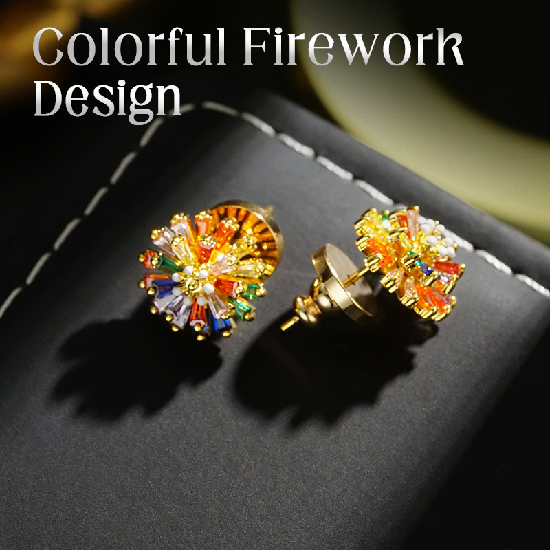 ✨ Colorful Firework Stud Earrings – Cubic Zirconia, 18K Plated, Festive 🎆