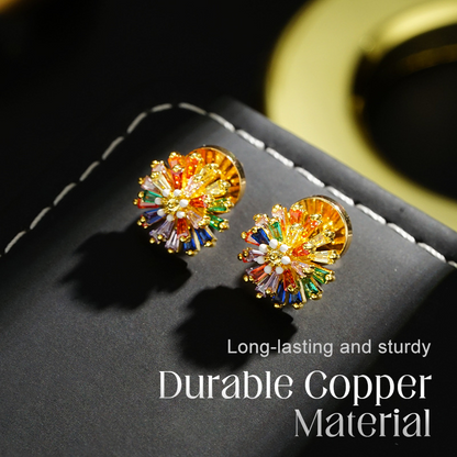 ✨ Colorful Firework Stud Earrings – Cubic Zirconia, 18K Plated, Festive 🎆