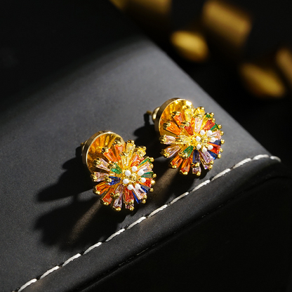 ✨ Colorful Firework Stud Earrings – Cubic Zirconia, 18K Plated, Festive 🎆