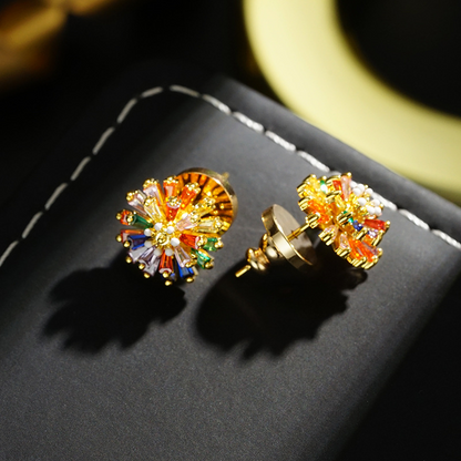 ✨ Colorful Firework Stud Earrings – Cubic Zirconia, 18K Plated, Festive 🎆